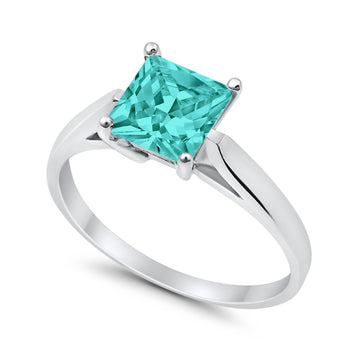 Solitaire Princess Cut Simulated Paraiba Tourmaline CZ Wedding Ring 925 Sterling Silver